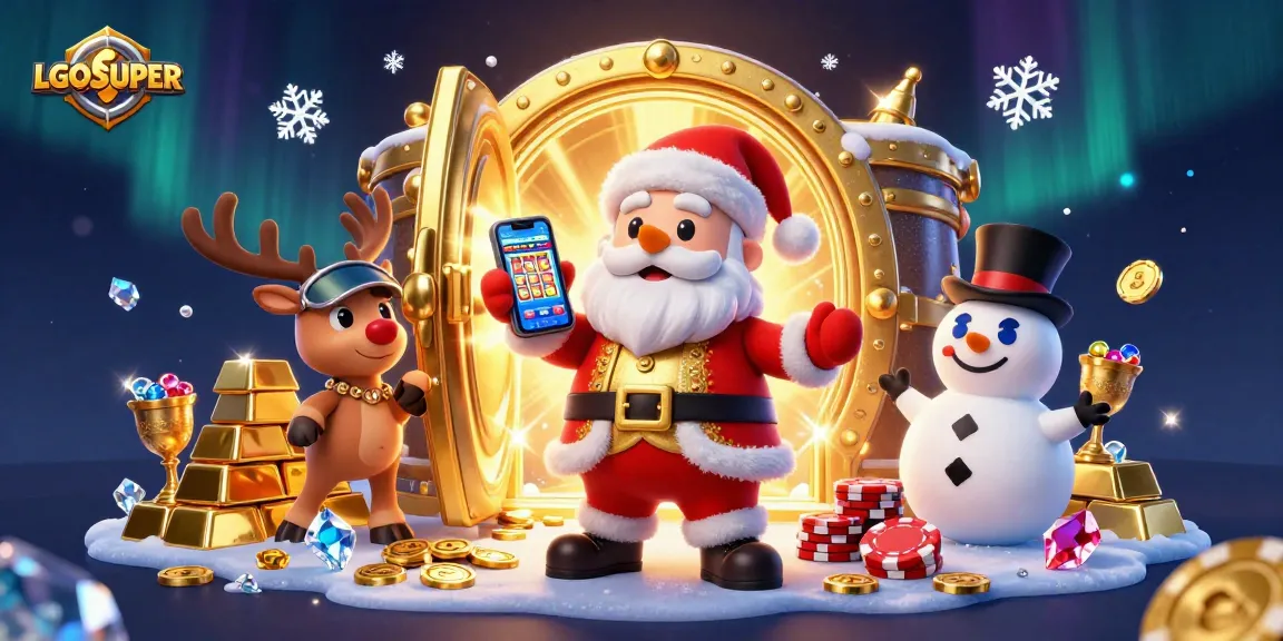 Spin to win at LGOSUPER with vibrant slots, treasures, and festive characters celebrating jackpots.