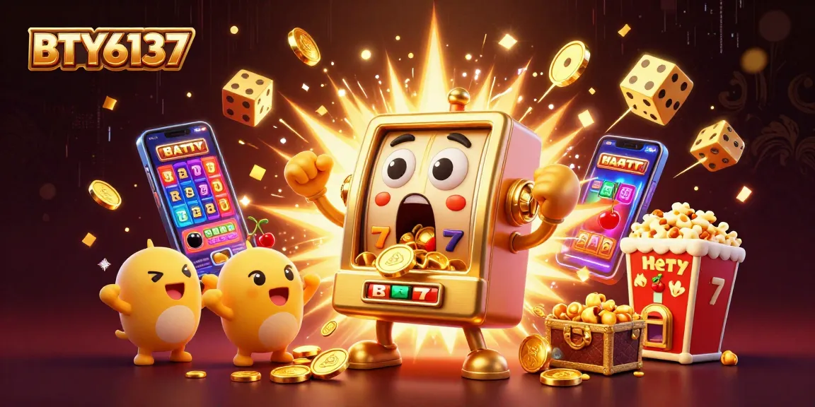 BTY6137 showcases a joyful cartoon slot machine hitting the jackpot in an exciting casino scene.