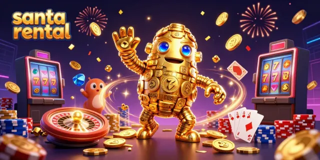 Engage in a thrilling santa rental experience with vibrant casino elements in an energetic scene.
