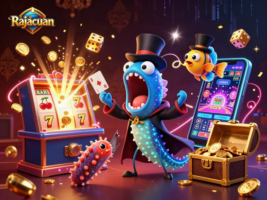 Rajacuan fantasy illustration bringing vibrant energy of casino gaming with unique sea creatures.