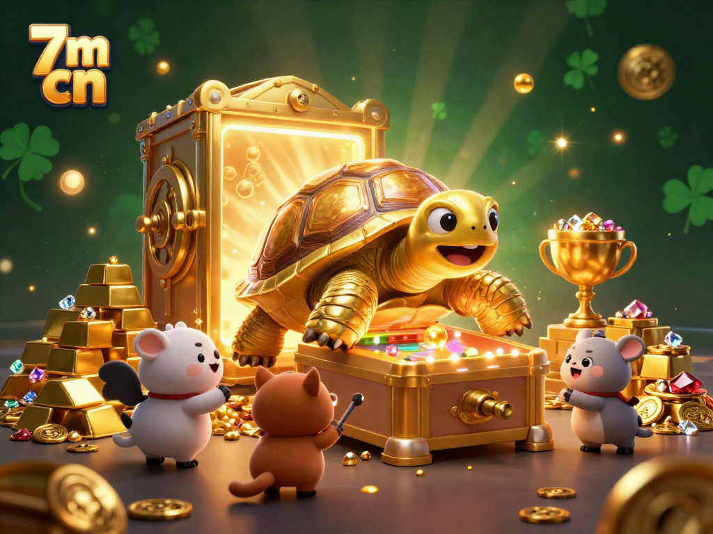Watch the vibrant 7m cn scene with a colossal golden tortoise and treasures for exciting gameplay.
