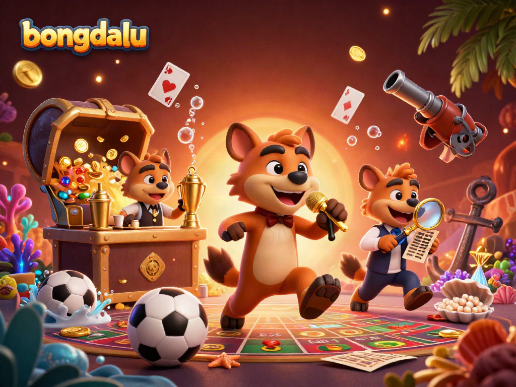Bongdalu showcases exciting sports betting with animated hyenas in a vibrant casino setting.