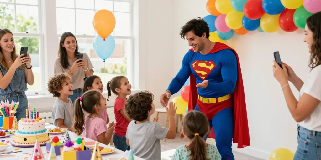 Rent a character like a superhero to create magical moments at birthday parties.