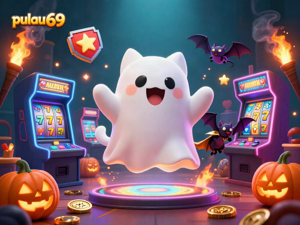 Engage with pulau 69 by enjoying a lively, animated casino scene featuring a friendly ghost cat.