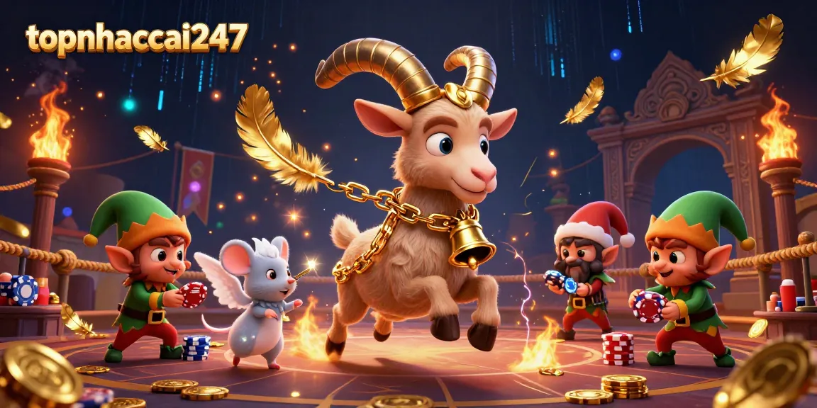 Play and win at topnhacai247 with immersive 3D casino games featuring a festive Krampus goat.