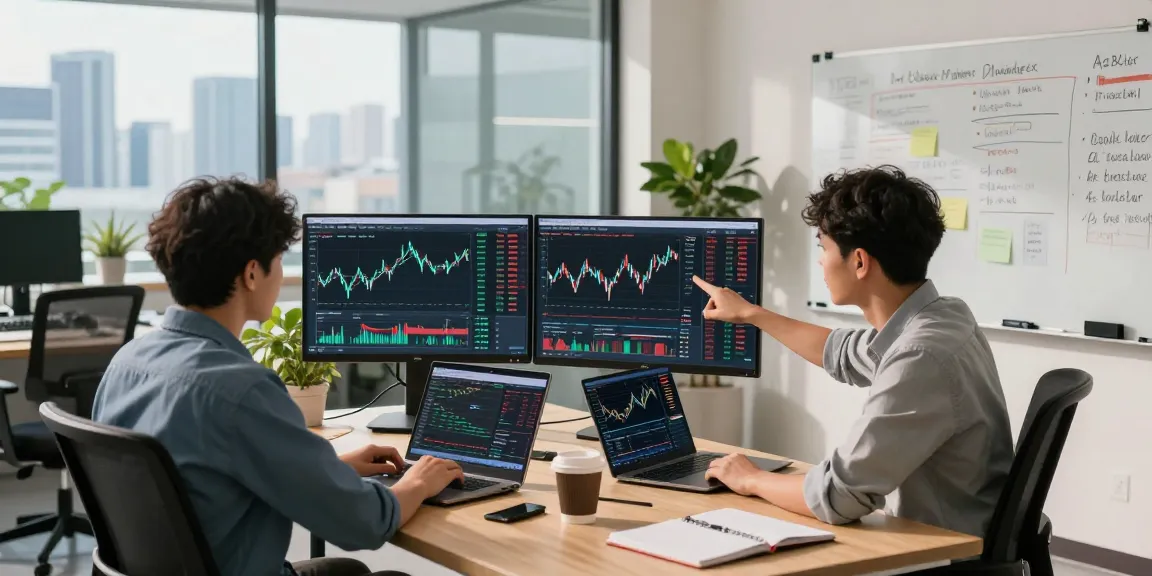 Developers collaborating on real-time forex data analytics, using a farm product backtesting API to enhance trading strategies.