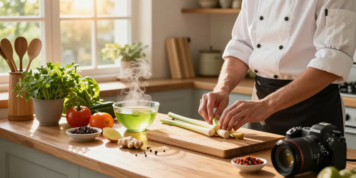 Healthy cooking with fresh ingredients like ginger and lemongrass in an inviting kitchen, showcasing webสล็อต relevance.