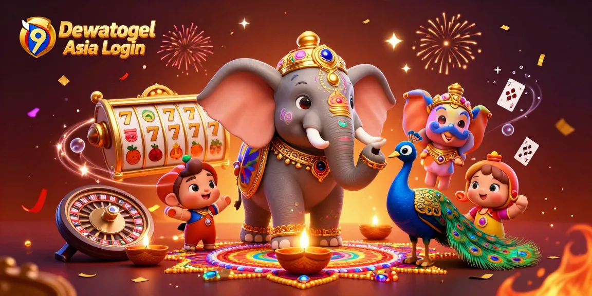 Experience thrilling slots and gambling excitement with Dewatogel Asia Login in this vibrant illustration.