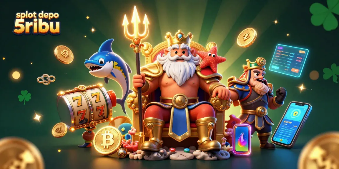 Experience thrilling action with slot depo 5ribu as Neptune and friends spin the reels in a vibrant casino.
