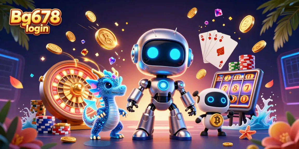 Engage with Bg678 login through vibrant casino-themed 3D illustration showcasing gaming excitement.