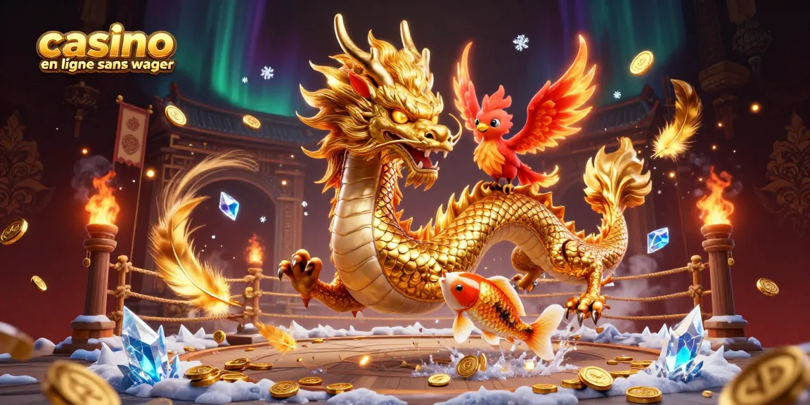 Découvrez les jeux passionnants dans un casino en ligne sans wager, illustré par un dragon et un phoenix.