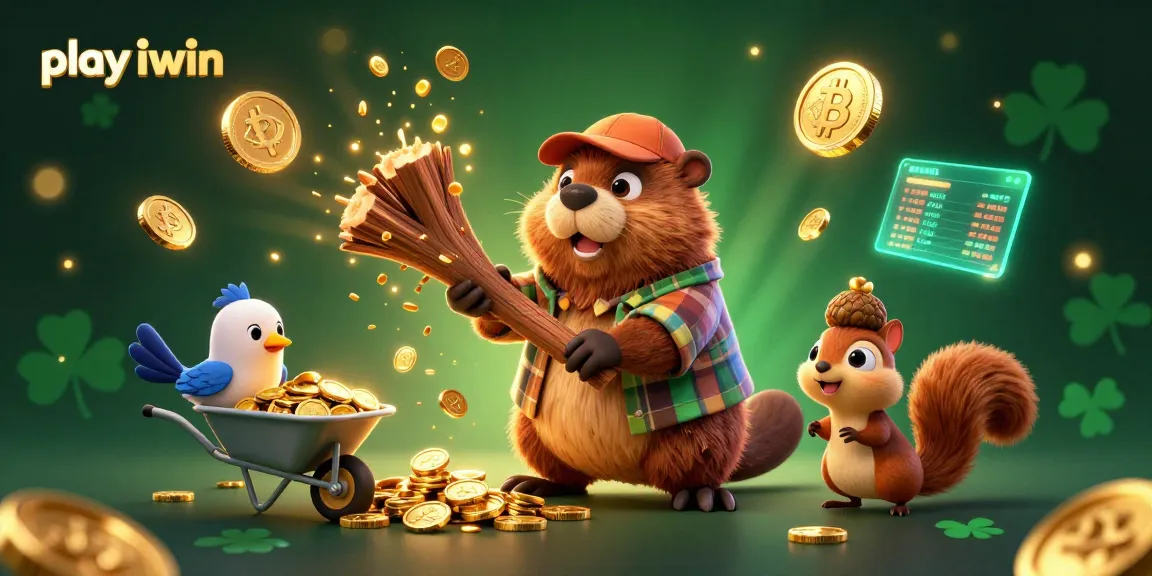 Play iwin and discover vibrant casino fun with a beaver chopping golden coin trees.