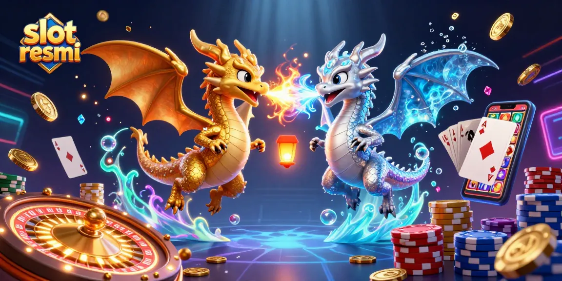 Engage with exciting slot resmi games surrounded by dragons, coins, and vibrant casino elements.