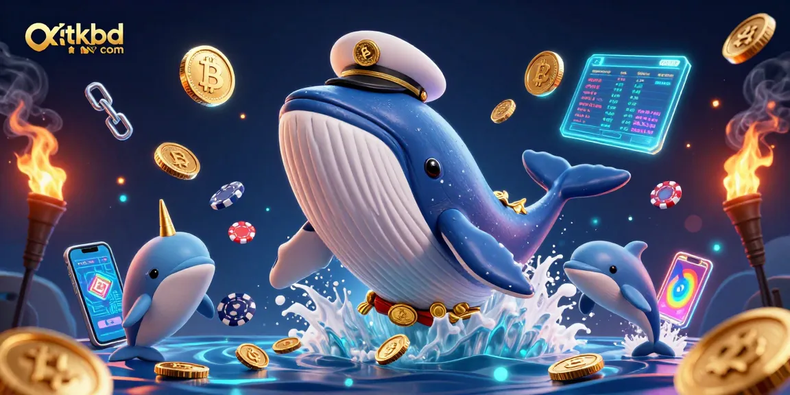 Engage with thrilling games at oktkbd com featuring a colorful 3D whale and playful dolphins.
