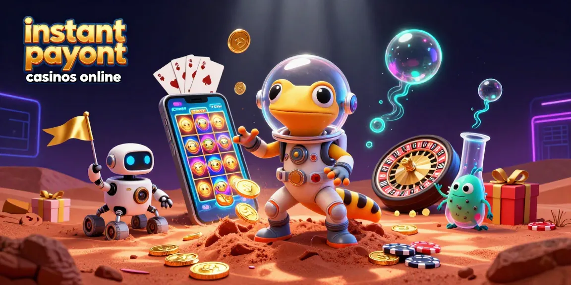 Engage with instant payout casinos online featuring a Martian gecko finding a golden casino.