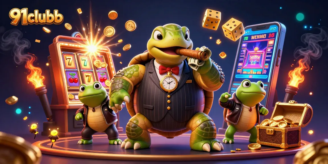 Experience thrilling gameplay with 91clubb featuring a snapping turtle and bullfrogs in a vibrant casino setting.