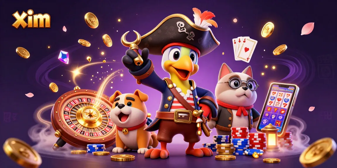 Experience thrilling adventures in betting with xim in this vibrant casino-themed illustration.