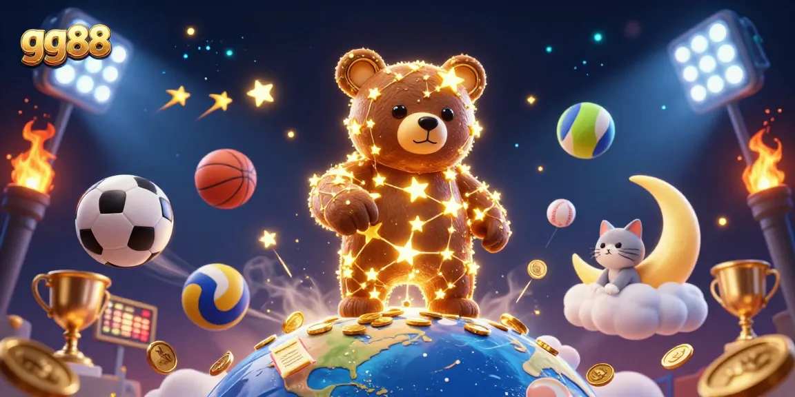Experience dynamic sports betting with gg88's vibrant casino environment, featuring golden stars and lively game elements.
