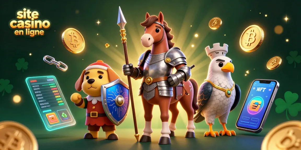 Jouez sur un site casino en ligne avec une illustration de chevalier médiéval et des éléments de crypto-monnaies