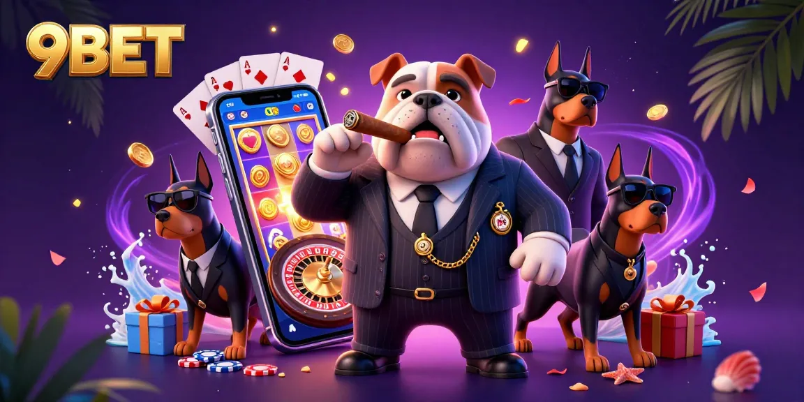 Experience thrilling casino adventures with 9BET in this vibrant 3D illustration filled with excitement.