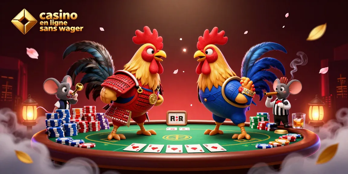 Gagnez avec des bonus dans un casino en ligne sans wager, face à un duel de coqs animés.