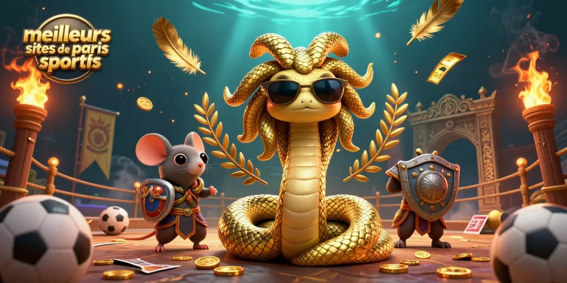 Une illustration captivante des meilleurs sites de paris sportifs avec Méduse et un guerrier souris.