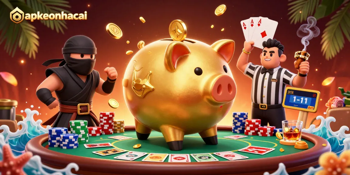Experience thrilling action at appkeonhacai as the golden piggy bank sumo shakes coins loose in this vibrant casino scene.