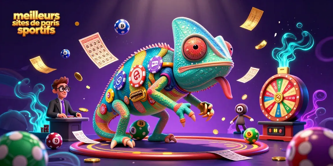 Découvrez les meilleurs sites de paris sportifs avec un caméléon animé dans un univers de jeux.