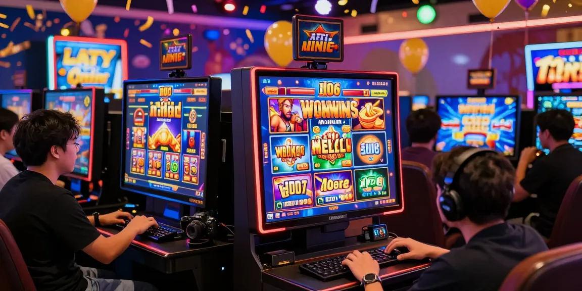 slot gacor hari ini - Exciting online casino atmosphere with players engaged in colorful slot games, celebrating wins in a lively environment.