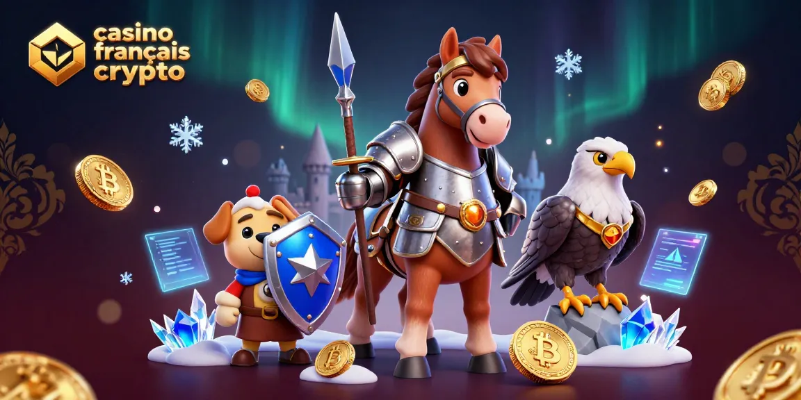 Découvrez les éléments du casino français crypto entourés d'un chevalier et de ses compagnons, captivant les joueurs.