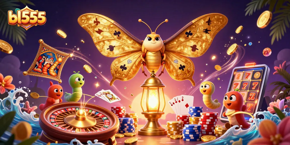 Experience the excitement of bl555 with a vibrant casino illustration full of game elements.