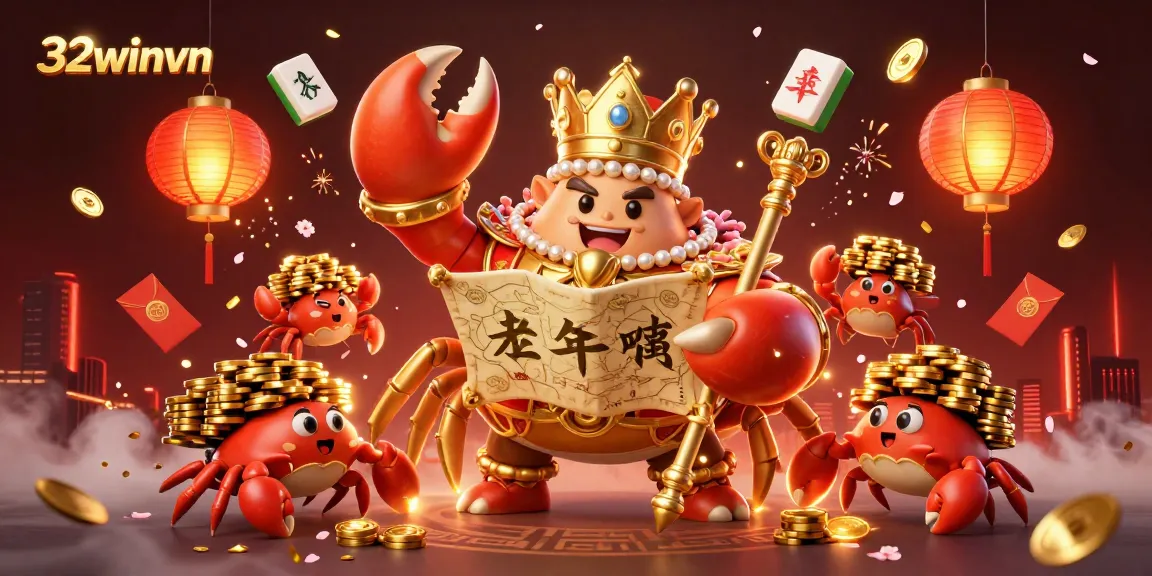 Experience thrilling games at 32winvn with a vibrant casino scene including golden crab emperor and lottery elements