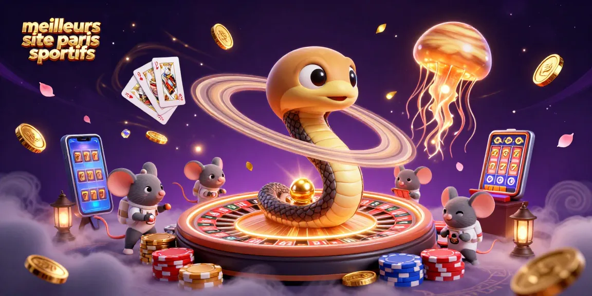 Évaluez les meilleurs sites de paris sportifs avec une illustration animée de jeux de casino inspirée de l'espace.